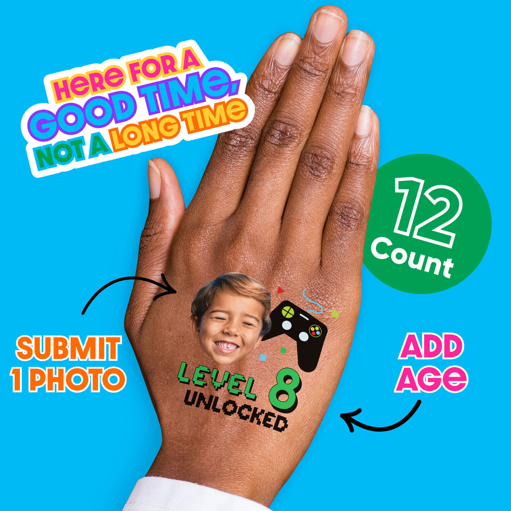 Custom Video Game Birthday Party Temporary Tattoos - 12 Ct
