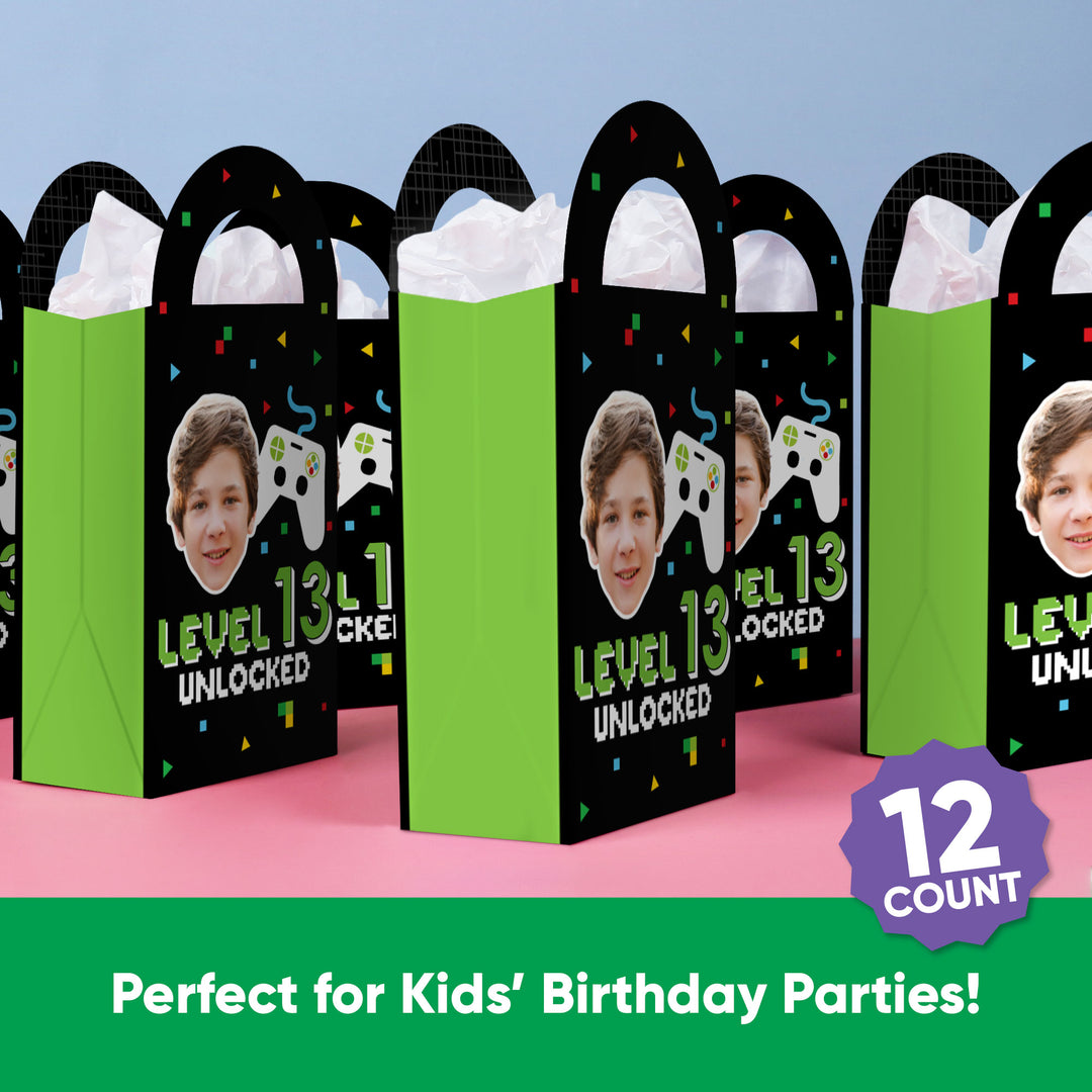 Custom Face Video Game Paper Favor Bags - 12 Ct