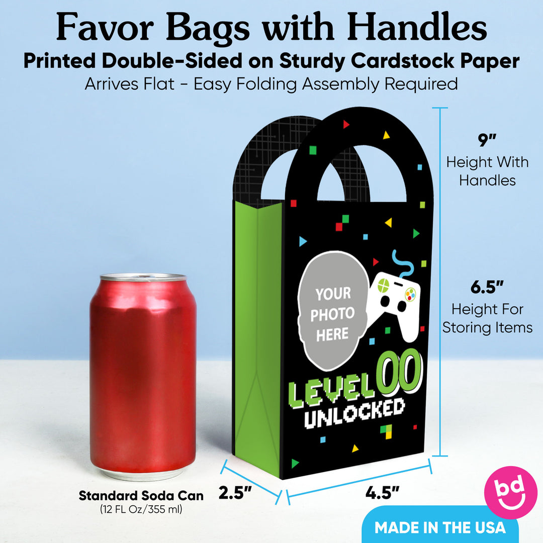 Custom Face Video Game Paper Favor Bags - 12 Ct