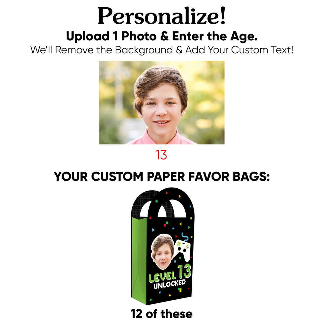 Custom Face Video Game Paper Favor Bags - 12 Ct