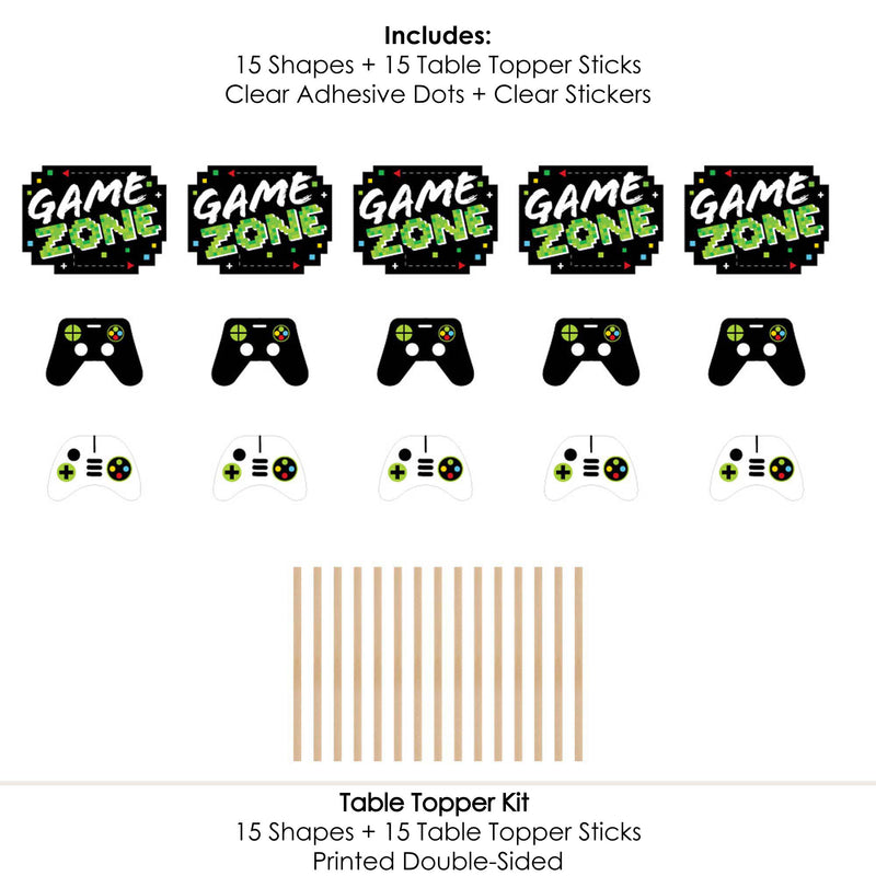 Game Zone - Pixel Video Game Party or Birthday Party Centerpiece Sticks - Table Toppers - Set of 15