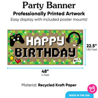 Gamer birthday banner 48x22.5 inches with 8 mounts
