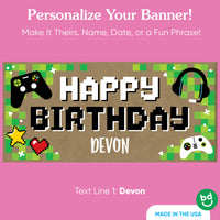 Custom gamer name printed on birthday banner