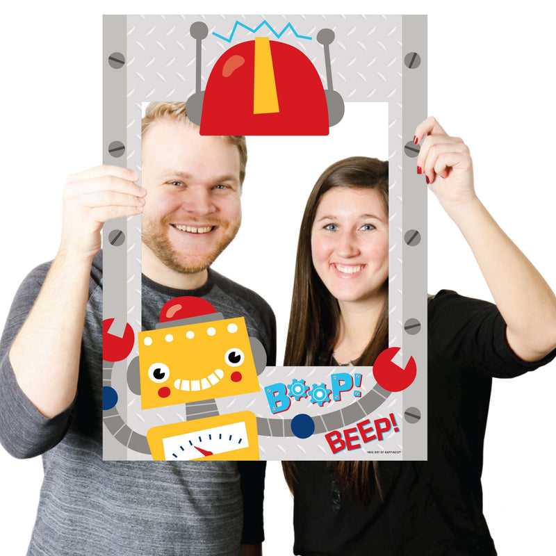 Gear Up Robots - Birthday Party or Baby Shower Selfie Photo Booth Picture Frame and Props - Printed on Sturdy Material
