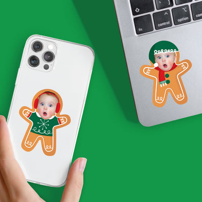 Custom Photo Gingerbread Christmas - Gingerbread Man Holiday Party Favors - Fun Face Cut-Out Stickers - Set of 24