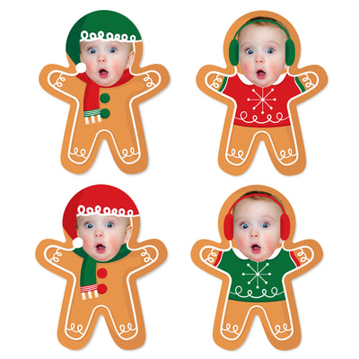 Custom Photo Gingerbread Christmas - Gingerbread Man Holiday Party DIY Shaped Fun Face Cut-Outs - 24 Count