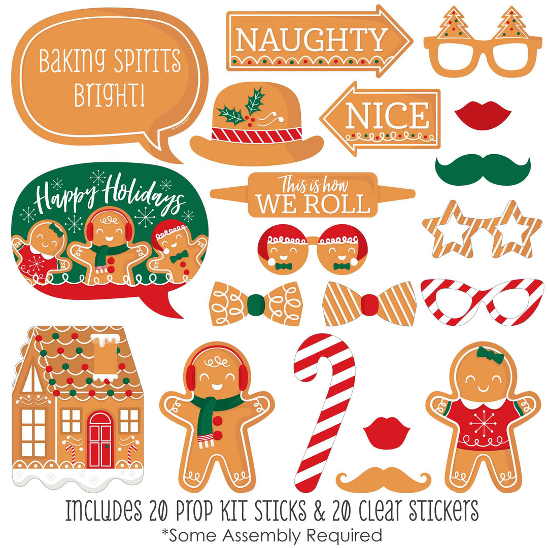 Gingerbread Christmas - Gingerbread Man Holiday Party Photo Booth Props Kit - 20 Count