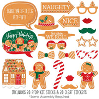 Gingerbread Christmas - Gingerbread Man Holiday Party Photo Booth Props Kit - 20 Count