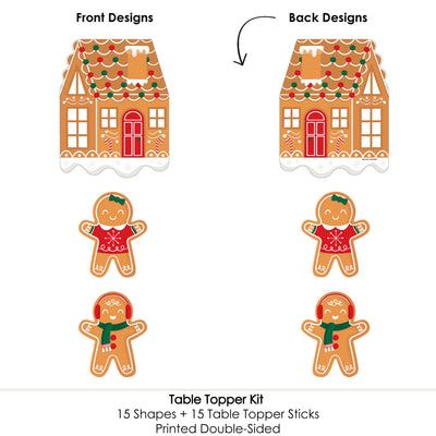 Gingerbread Christmas - Gingerbread Man Holiday Party Centerpiece Sticks - Table Toppers - Set of 15