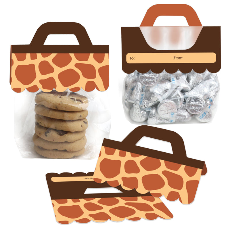 Giraffe Print - DIY Safari Party Clear Goodie Favor Bag Labels - Candy Bags with Toppers - Set of 24