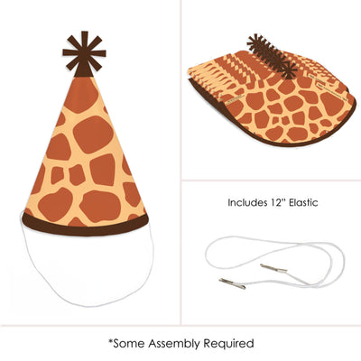 Giraffe Print - Cone Happy Birthday Party Hats for Kids and Adults - Set of 8 (Standard Size)