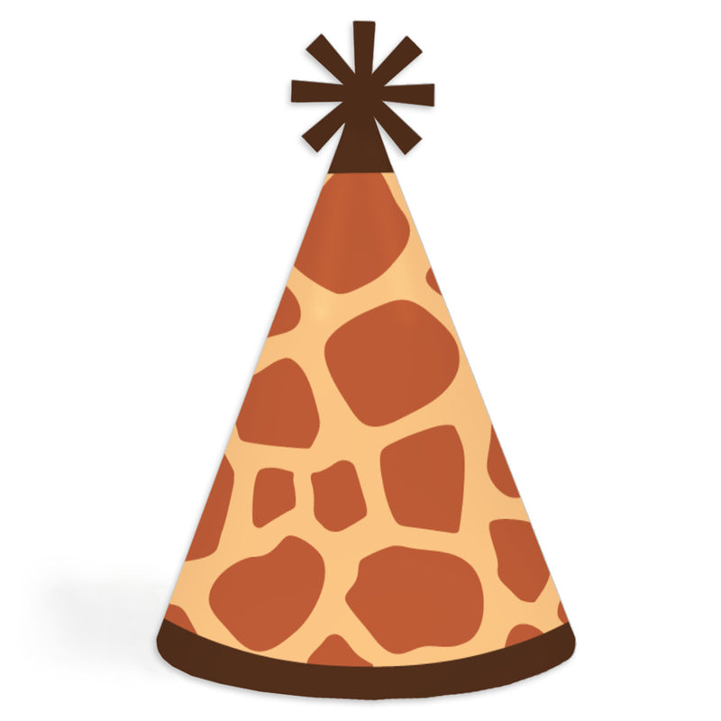Giraffe Print - Cone Happy Birthday Party Hats for Kids and Adults - Set of 8 (Standard Size)