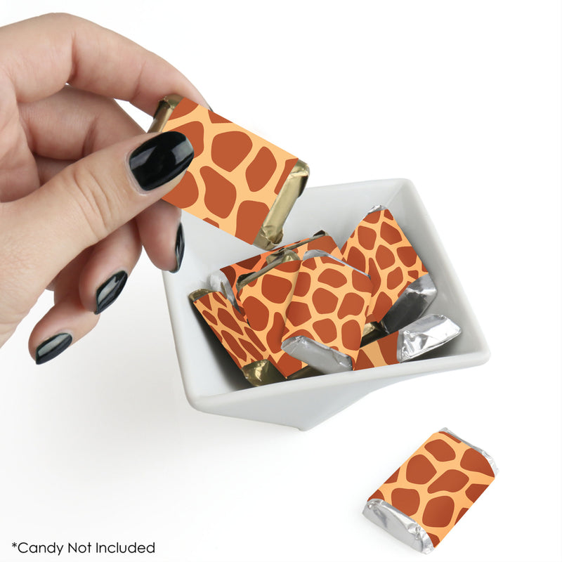 Giraffe Print - Mini Candy Bar Wrapper Stickers - Safari Party Small Favors - 40 Count