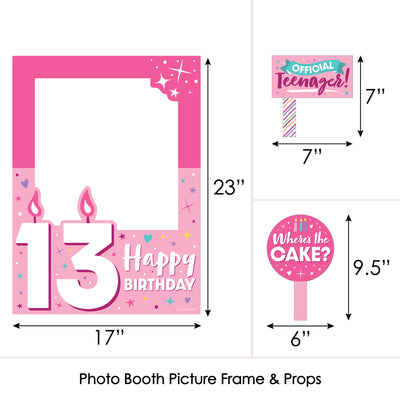 Girl 13th Birthday - Official Teenager Birthday Party Selfie Photo Booth Picture Frame and Props - Printed on Sturdy Material
