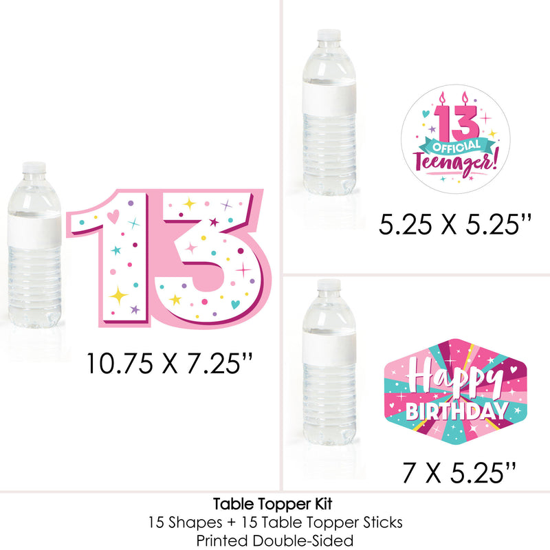 Girl 13th Birthday - Official Teenager Birthday Party Centerpiece Sticks - Table Toppers - Set of 15