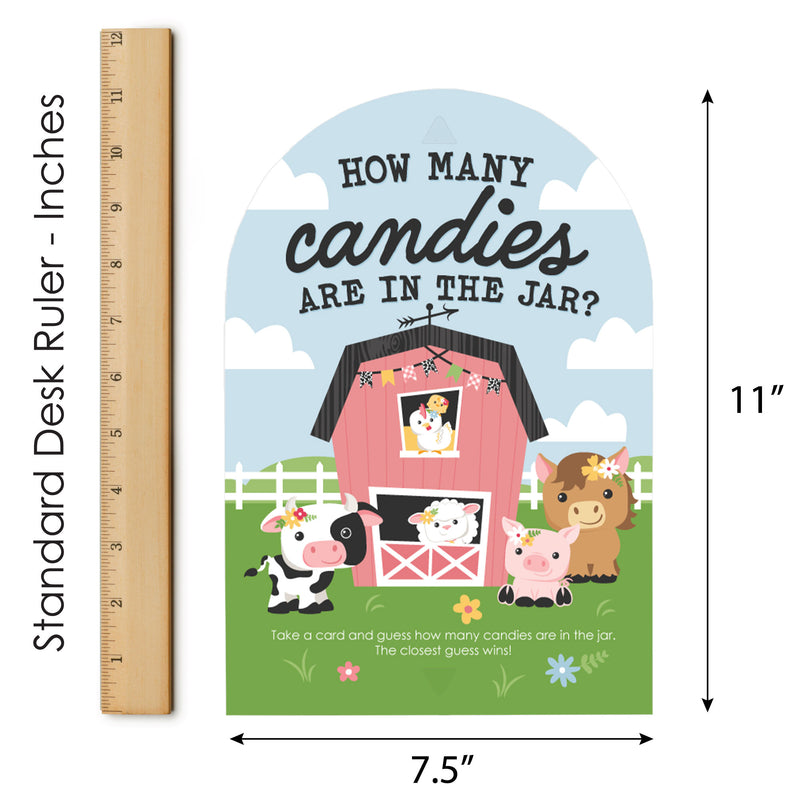 Girl Farm Animals - How Many Candies Pink Barnyard Baby Shower or Birthday Party Game - 1 Stand and 40 Cards - Candy Guessing Game