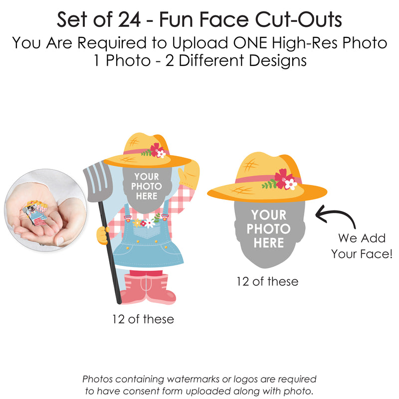 Custom Photo Girl Farm Animals - Pink Barnyard Birthday Party DIY Shaped Fun Face Cut-Outs - 24 Count