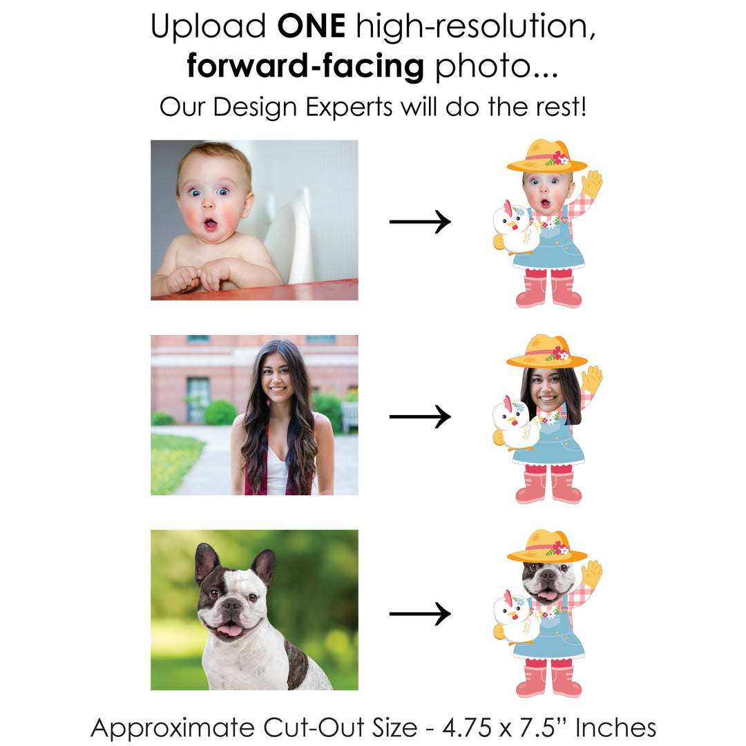 Custom Photo Girl Farm Animals - Fun Face Decorations DIY Pink Barnyard Birthday Party Essentials - Set of 20