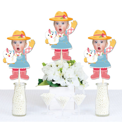 Custom Photo Girl Farm Animals - Fun Face Decorations DIY Pink Barnyard Birthday Party Essentials - Set of 20