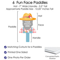 Custom Photo Girl Farm Animals - Pink Barnyard Birthday Party Head Cut Out Photo Booth and Fan Props - Fun Face Cutout Paddles - Set of 6