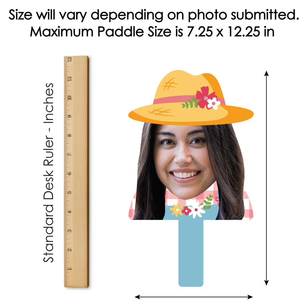Custom Photo Girl Farm Animals - Pink Barnyard Birthday Party Head Cut Out Photo Booth and Fan Props - Fun Face Cutout Paddles - Set of 6