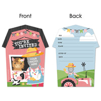 Custom Photo Girl Farm Animals - Pink Barnyard Birthday Party Fun Face Shaped Fill-In Invitation Cards with Envelopes - Set of 12