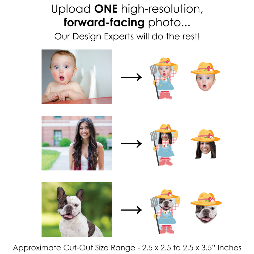 Custom Photo Girl Farm Animals - Pink Barnyard Birthday Party Fun Face Paper Straw Decor - Set of 24