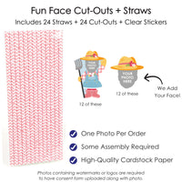 Custom Photo Girl Farm Animals - Pink Barnyard Birthday Party Fun Face Paper Straw Decor - Set of 24