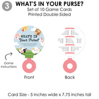 Girl Farm Animals - 4 Pink Barnyard Baby Shower Games - 10 Cards Each - Who Knows Mommy Best, Mommy or Daddy Quiz, What’s in Your Purse and Oh Baby - Gamerific Bundle