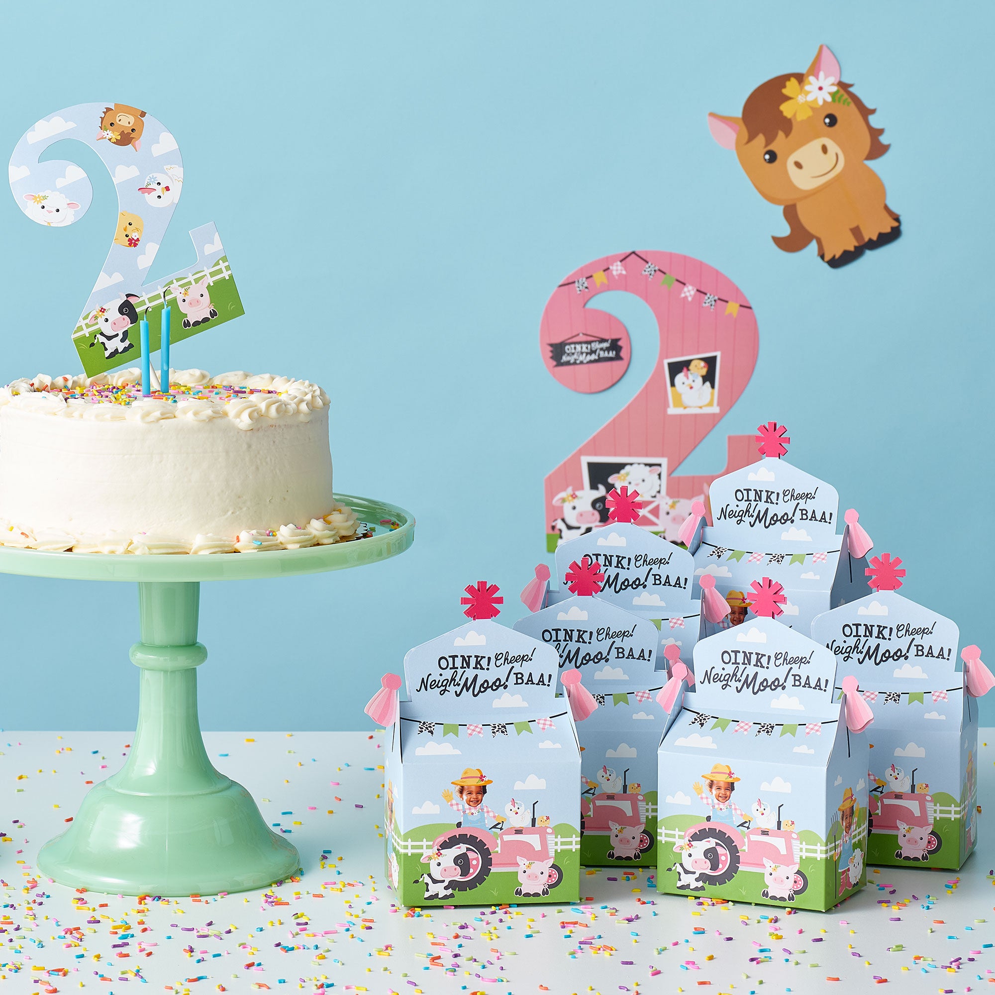 Girls Farm Theme Party JOYMEMO Pink Farm Animals 2nd Birthday Cake ...