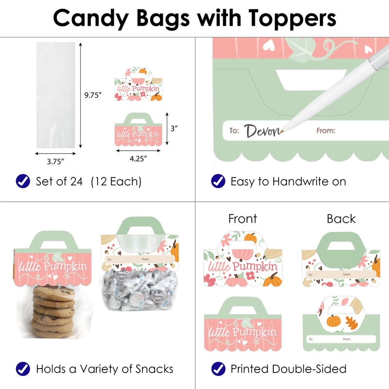 Girl Little Pumpkin - DIY Fall Birthday Party or Baby Shower Clear Goodie Favor Bag Labels - Candy Bags with Toppers - Set of 24