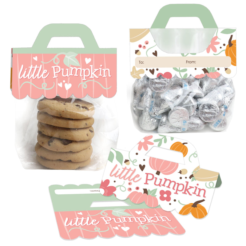 Girl Little Pumpkin - DIY Fall Birthday Party or Baby Shower Clear Goodie Favor Bag Labels - Candy Bags with Toppers - Set of 24