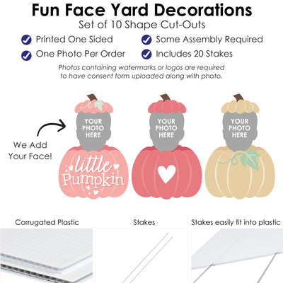Custom Photo Girl Little Pumpkin - Fun Face Lawn Decorations - Fall Birthday Party Outdoor Yard Signs - 10 Piece