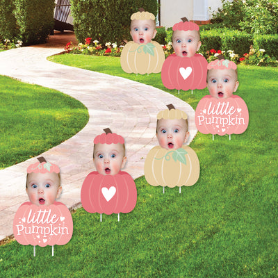 Custom Photo Girl Little Pumpkin - Fun Face Lawn Decorations - Fall Birthday Party Outdoor Yard Signs - 10 Piece