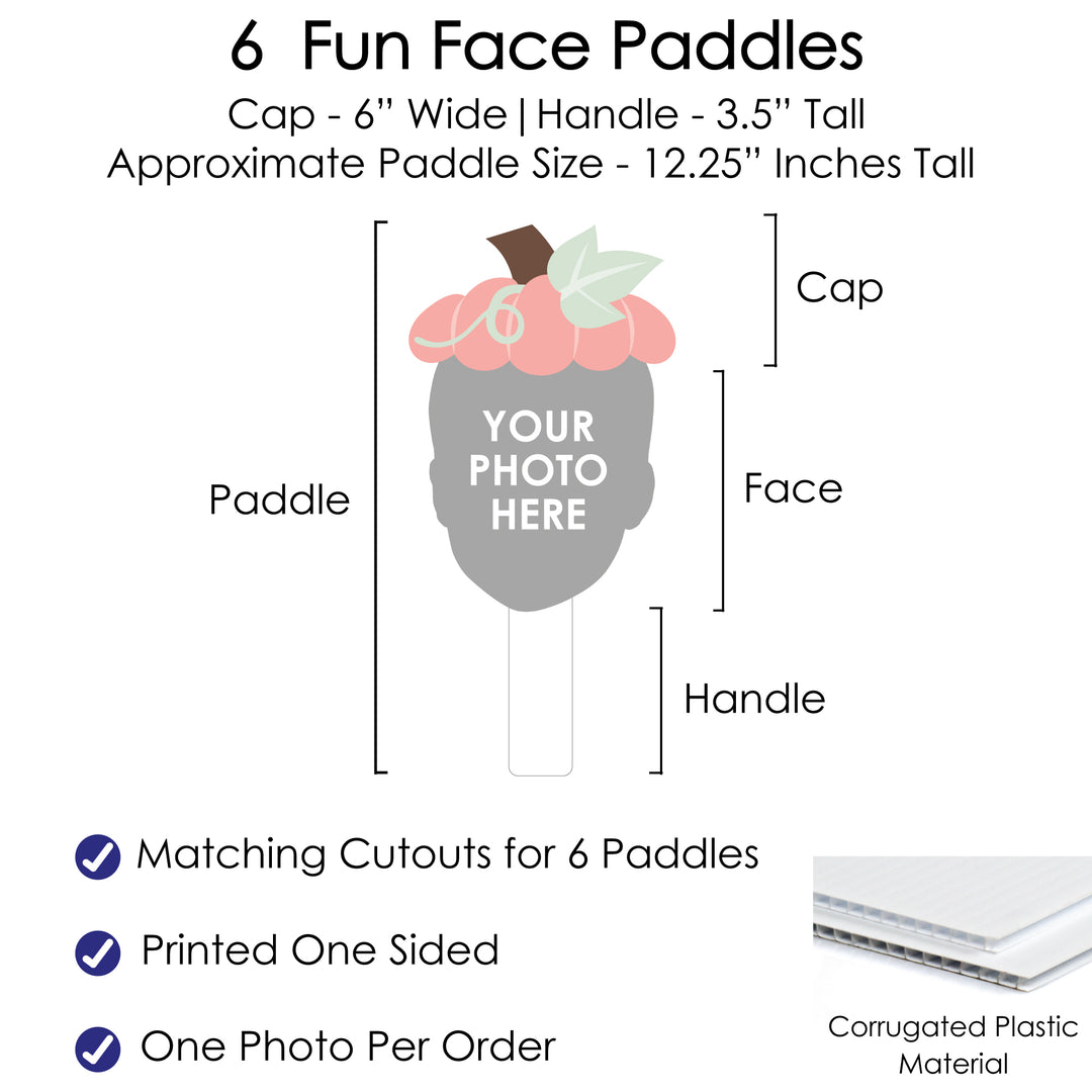 Custom Photo Girl Little Pumpkin - Fall Birthday Party Head Cut Out Photo Booth and Fan Props - Fun Face Cutout Paddles - Set of 6