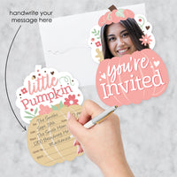 Custom Photo Girl Little Pumpkin - Fall Birthday Party Fun Face Shaped Fill-In Invitation Cards with Envelopes - Set of 12