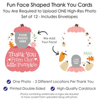 Custom Photo Girl Little Pumpkin - Fall Birthday Party Fun Face Shaped Thank You Cards with Envelopes - Set of 12