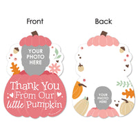 Custom Photo Girl Little Pumpkin - Fall Birthday Party Fun Face Shaped Thank You Cards with Envelopes - Set of 12