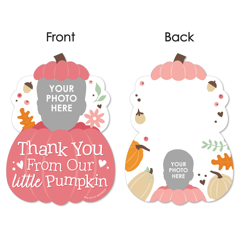 Custom Photo Girl Little Pumpkin - Fall Birthday Party Fun Face Shaped Thank You Cards with Envelopes - Set of 12