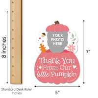 Custom Photo Girl Little Pumpkin - Fall Birthday Party Fun Face Shaped Thank You Cards with Envelopes - Set of 12