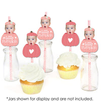 Custom Photo Girl Little Pumpkin - Fall Birthday Party Fun Face Paper Straw Decor - Set of 24