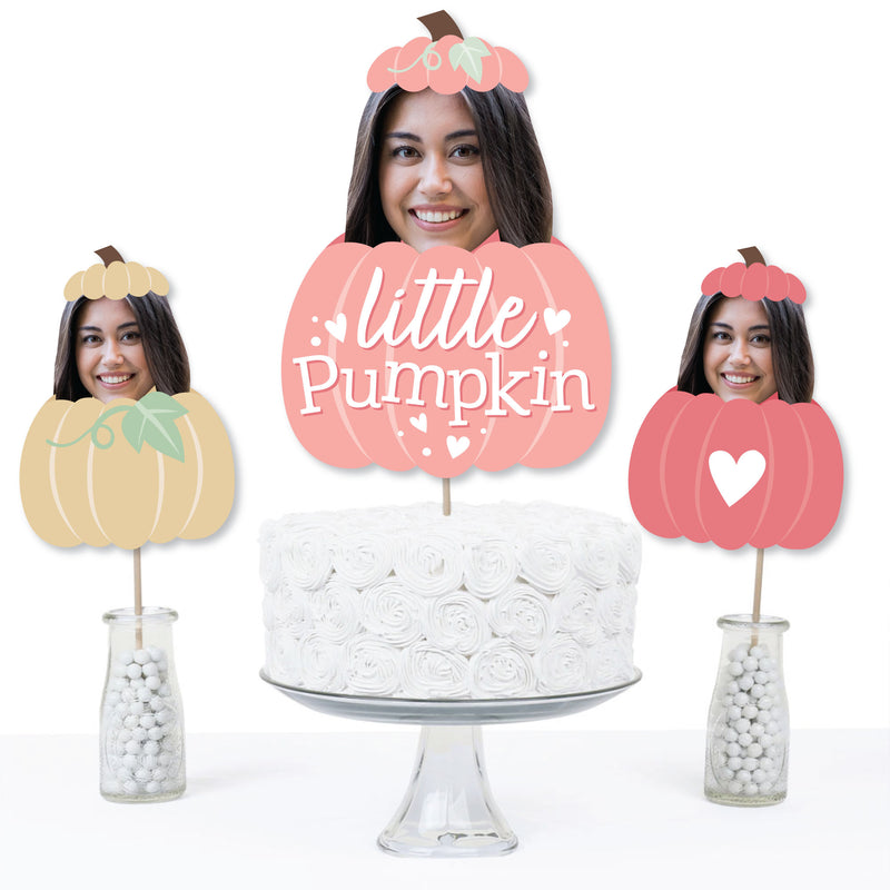 Custom Photo Girl Little Pumpkin - Fall Birthday Party Centerpiece Sticks - Fun Face Table Toppers - Set of 15