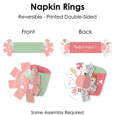 Girl Little Pumpkin - Fall Birthday Party or Baby Shower Paper Napkin Holder - Napkin Rings - Set of 24