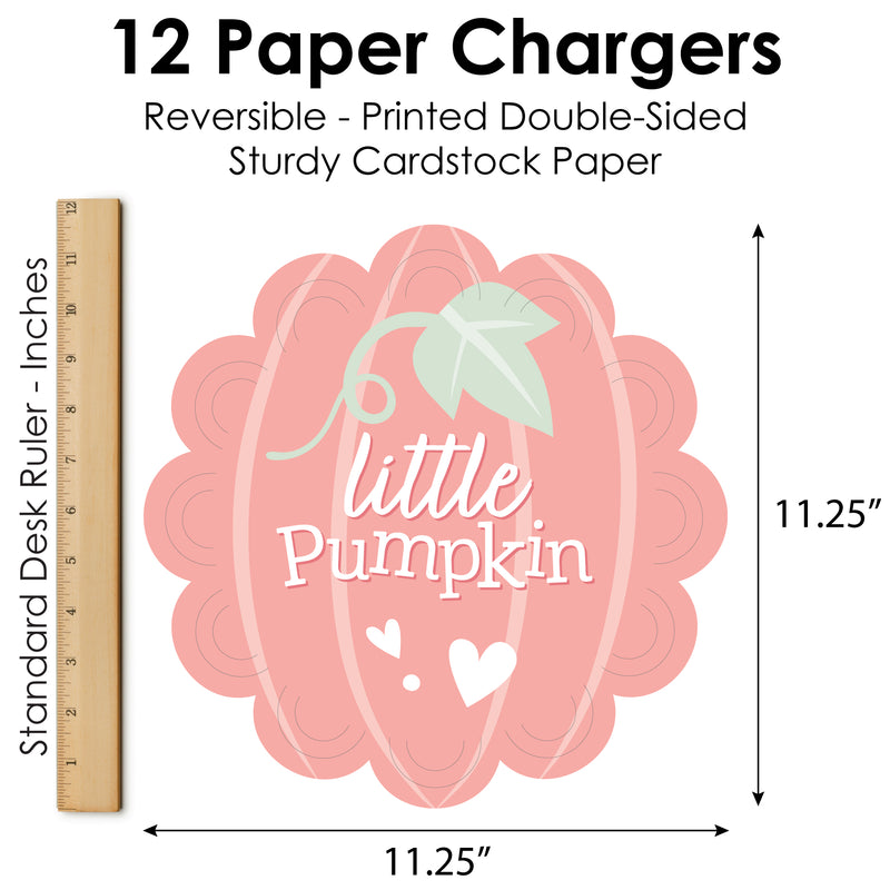 Girl Little Pumpkin - Fall Birthday Party or Baby Shower Round Table Decorations - Paper Chargers - Place Setting For 12