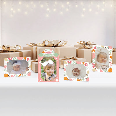 Girl Little Pumpkin - Fall Birthday Party or Baby Shower 4x6 Picture Display - Paper Photo Frames - Set of 12