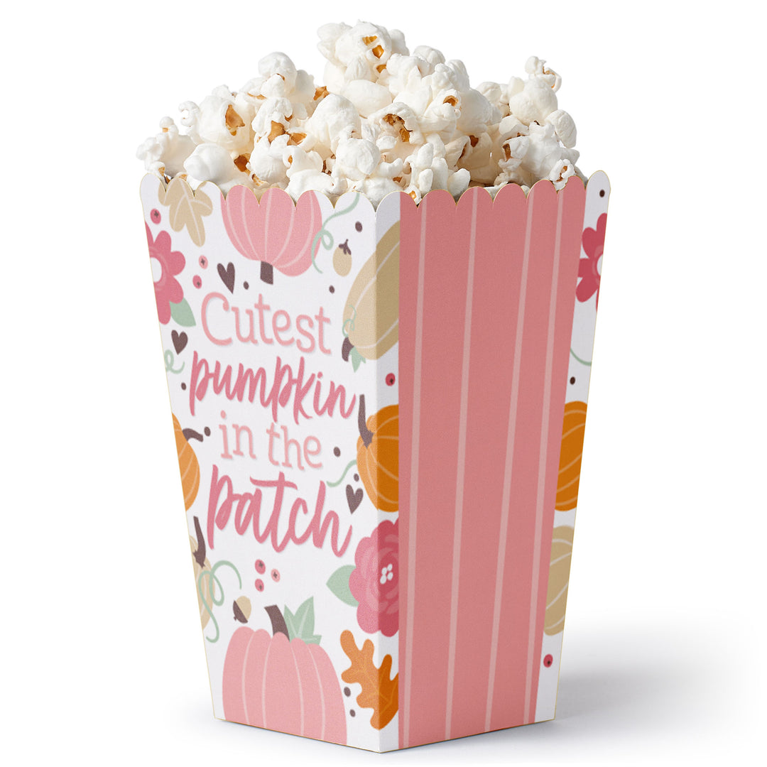 Girl Little Pumpkin - Fall Birthday Party or Baby Shower Favor Popcorn Treat Boxes - Set of 12