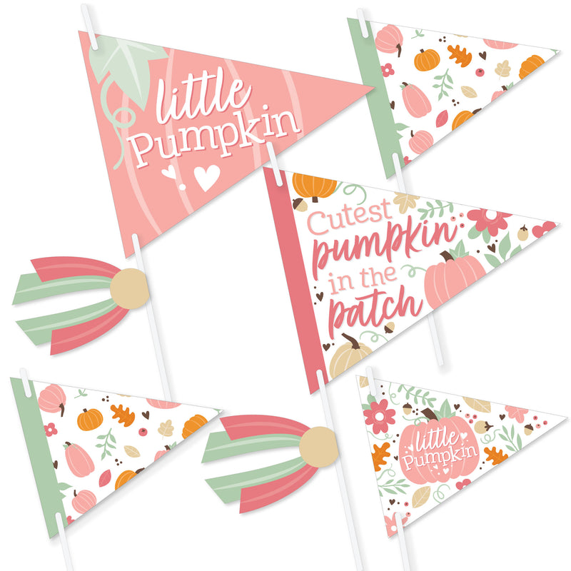 Girl Little Pumpkin - Triangle Fall Birthday Party or Baby Shower Photo Props - Pennant Flag Centerpieces - Set of 20