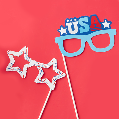 Firecracker 4th of July Glasses - Paper Card Stock Red, White and Royal Blue Party Photo Booth Props Kit - 10 Count