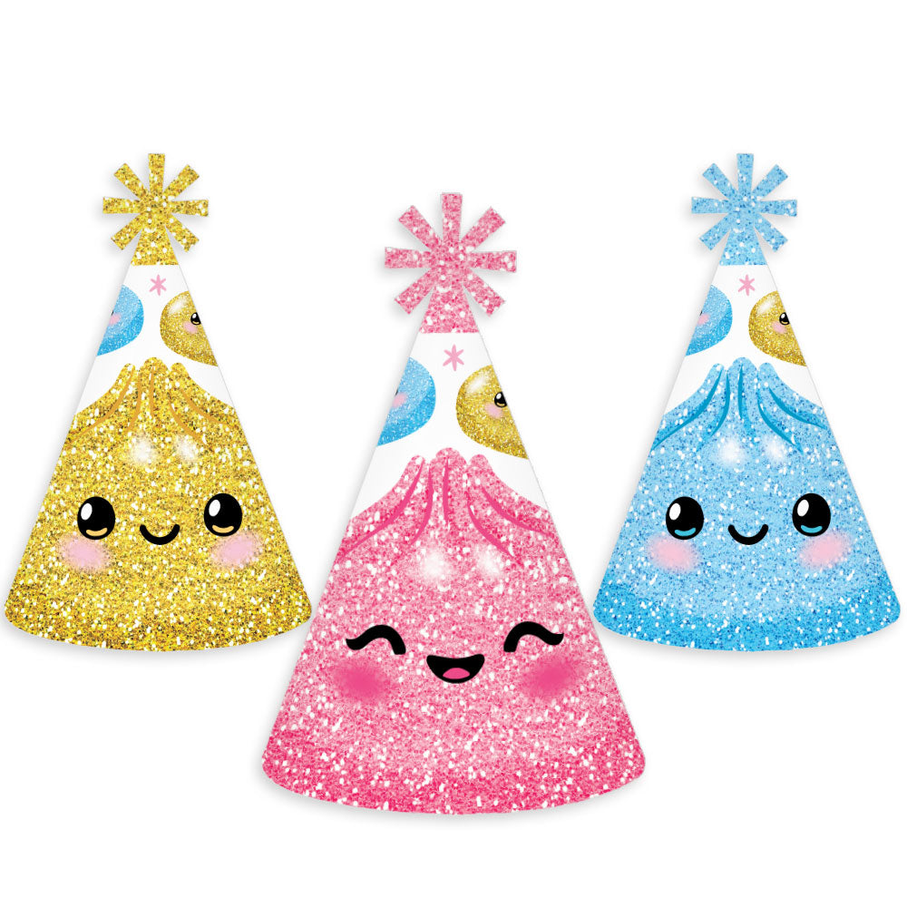Glitter Dumplings Cone Party Hats - Set of 8 (Standard Size)