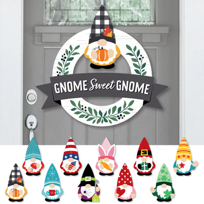 Holiday Gnome Sweet Gnome - Front Door Seasonal Decor - Interchangeable Wreath